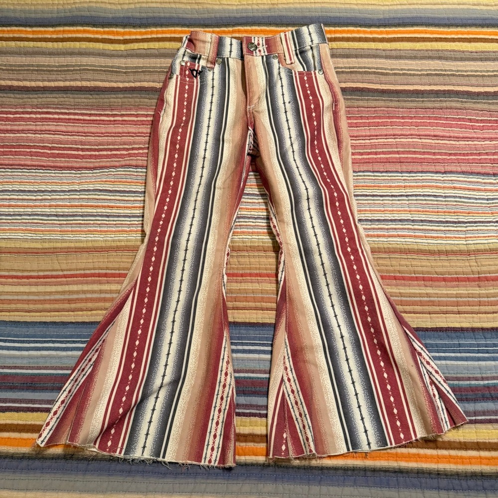 Cowgirl Hardware Girls Serape Barbed Wire Bell Bottom Flare Jeans Red Tan Size 5